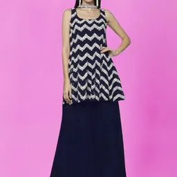 PARROT CREATION Floral Embroidered Sequinned Georgette Kurti With Sharara And Dupatta-image-79