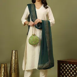 Sangria Women Solid Kurta with Trousers & Dupatta-picture-12