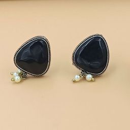 BLACKBOX Artificial Stones Studded & Beaded Triangular Shaped Oxidised Studs image 2