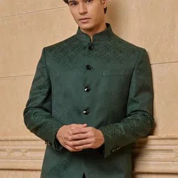Tasva Self Design Mandarin Collar Jacquard Jodhpuri Blazer-picture-1