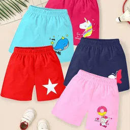 YK Girls Pack of 5 Printed Regular Fit Cotton Shorts-picture-48
