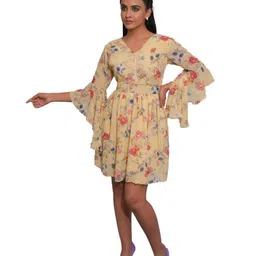 URBAN KANYA Floral Print Bell Sleeve Georgette Fit & Flare Dress-picture-3