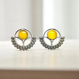 M55 Silver-Plated Artificial Stones Studded Contemporary Studs-13