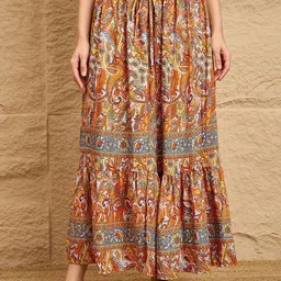 DRAPE AND DAZZLE Printed Flared Mid Rise Skirts-picture-35