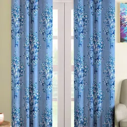Aura Blue & White 2 Pieces Floral Window Curtains-picture-1