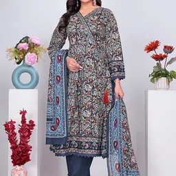 Pionex Women Floral Printed Pure Cotton Kurta with Trousers & With Dupatta-picture-18