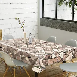 Dakshya Industries Brown Floral Waterproof Plastic 6-Seater Table Cover-image-84
