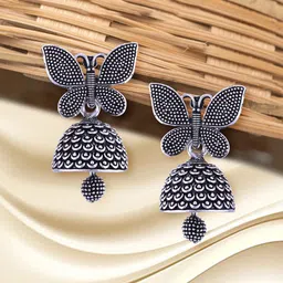 Anouk Rhodium-Plated Dome Shaped Oxidised Jhumkas-29