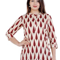 NNAVDHA Floral Print Mandarin Collar Cotton Top-image-84