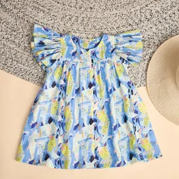 Stylo Bug Girls Abstract Printed Flutter Sleeves A-Line Dress-image-72