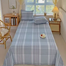 JC HOME Grey & Blue Striped Queen Bedsheet with 2 Pillow Covers-picture-26