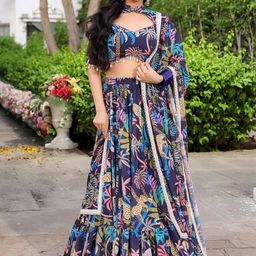 Kaizen TEXO FAB Floral Printed Semi-Stitched Lehenga & Unstitched Blouse With Dupatta-0