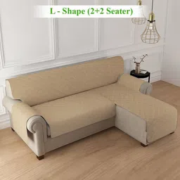 HOKIPO Camel Brown Checked 4 Seater Reversible Sofa Cover-image-32