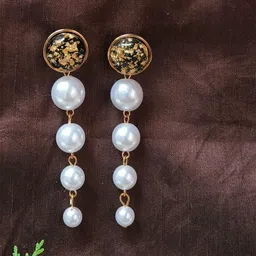 Soniya Crafts Korean Gold-Plated Pearls Beaded Circular Shaped Drop Earrings-12