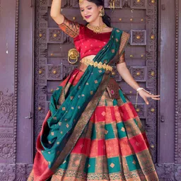 DIVASTRI Woven Design Zari Work Silk Semi-Stitched Lehenga Choli With Belt-8