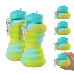 Kuber Industries Green Pack of 6 Collapsible Water Bottles With Flip Cap-600 ml Each-24
