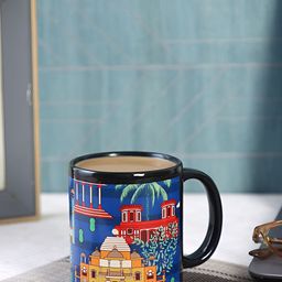 PENTADECO Black & Blue Printed Ceramic Glossy Mugs Set of Cups and Mugs-56