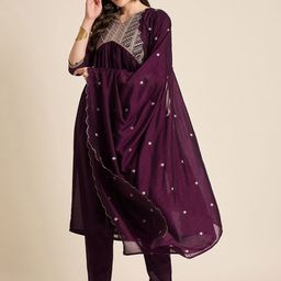 Anouk Rustic Women Floral Embroidered Regular Sequinned Kurta with Trousers & With Dupatta-picture-15
