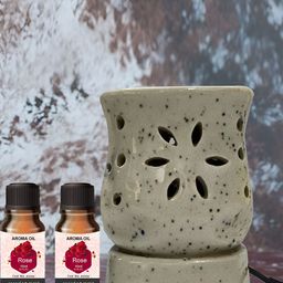 PEEPALCOMM 3Pcs White Electric Damru Shaed Diffuser With Rose Oils - 10 ml Each-14