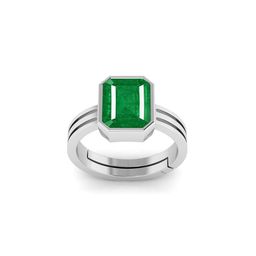RRVGEM 7.00 KT to 7.30 KT Silver Plated Adjustable Emerald Ring-58