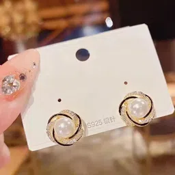 Nitant Round Stones Studded Korean Fashion Earrings-11