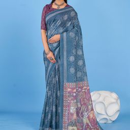 Mitera Floral Linen Blend Bagh Saree-49