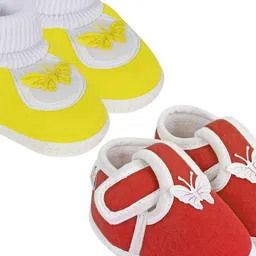 NESKA MODA Newborn Pack of 2 Pair 3 To 12 Month Unisex Baby Cotton Butterfly Soft Shoe Booties-image-74