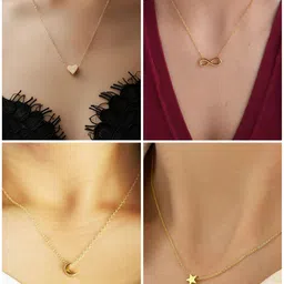DressBerry Set Of 4 Stainless Steel Gold-Plated Minimal Necklaces-20