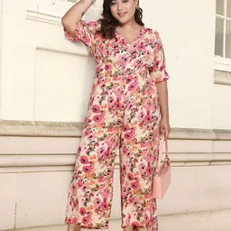 CURVE BY KASSUALLY Women Plus Size Printed Waist Smocked Basic Jumpsuit-25