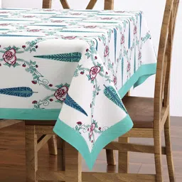 BLOCKS OF INDIA Turquoise Blue Ethnic Motifs Cotton 6-Seater Table Cover-54