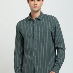 Turtle Men Relaxed Spread Collar Striped Cotton Slim Fit Casual Shirt-image-58