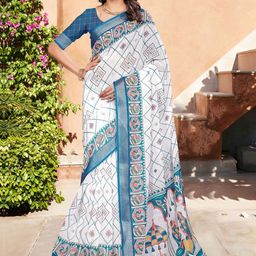 Anouk Rustic Ethnic Motifs Printed Zari Sungudi SareeWith Unstitched Blouse Piece-0