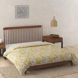Fabindia Yellow & Pink Floral 233 GSM Double Bed Quilt-image-51