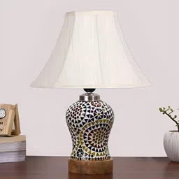 Devansh Off White Wood Traditional Abstract Shaped Table Lamp image 2