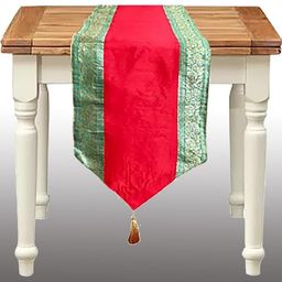 Pink Parrot Pink & Gold Toned Ethnic Motifs Table Runner With Tassels-image-50