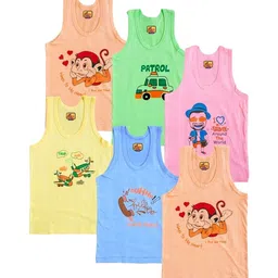 NEW TRINATH HOSIERY Kids Pack Of 6 Printed Cotton Basic Vests KR 1-2Y-image-50