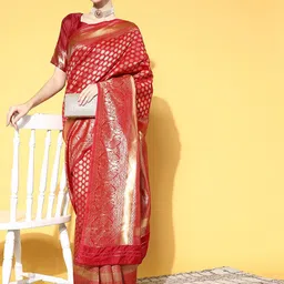Mitera Ethnic Motifs Zari Silk Blend Dharmavaram Saree-image-35