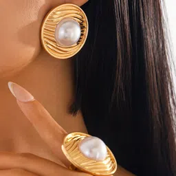 StyleCast x Revolte Gold Plated Artificial Beads Beaded Circular Shaped Studs image 2
