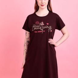 D-LINE Women Printed Pure Cotton T-shirt Nightdress with Pockets-picture-8