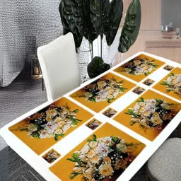 REVEXO 6Pc Yellow & White Printed Rectangle Costers & Table Placemats-10