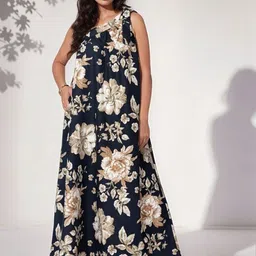 all about you Floral Print One Shoulder Linen Fit & Flare Maxi Dress-image-46