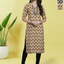 HERE&NOW Selection Of 3 Floral Printed Round Neck Straight Kurtas-image-88