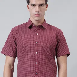 ACCOX Comfort Micro Checked Short Sleeves Cotton Formal Shirt-image-88