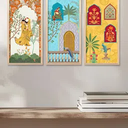 WALLLANE Yellow & Red 3 Pieces Floral and Botanical Traditional Printed Wooden Wall Art-15