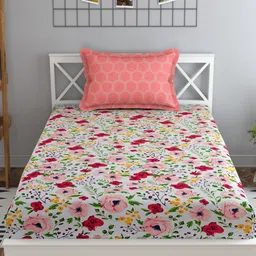 MAFATLAL Luxe-Single Collection Pink Floral Printed Microfiber 120 TC Single Bedsheet Set-image-23