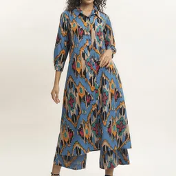 BLACK & BLAH BLAH Women Printed Regular Pure Cotton Kurta with Trousers-12