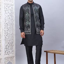 Jompers Men Ethnic Motifs Embroidered Regular Sequinned Kurta with Churidar-21