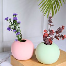 WEAVING HOMES 2-pcs White & Pink Round Ceramic Planters-25