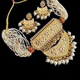 RAJASTHANI GAHANA Gold-Plated Stone-Studded & Beaded Jewellery Set-image-93