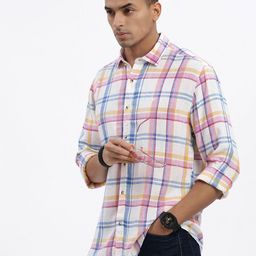 SHOWOFF Men Premium Spread Collar Tartan Checked Linen Slim Fit Casual Shirt-image-72